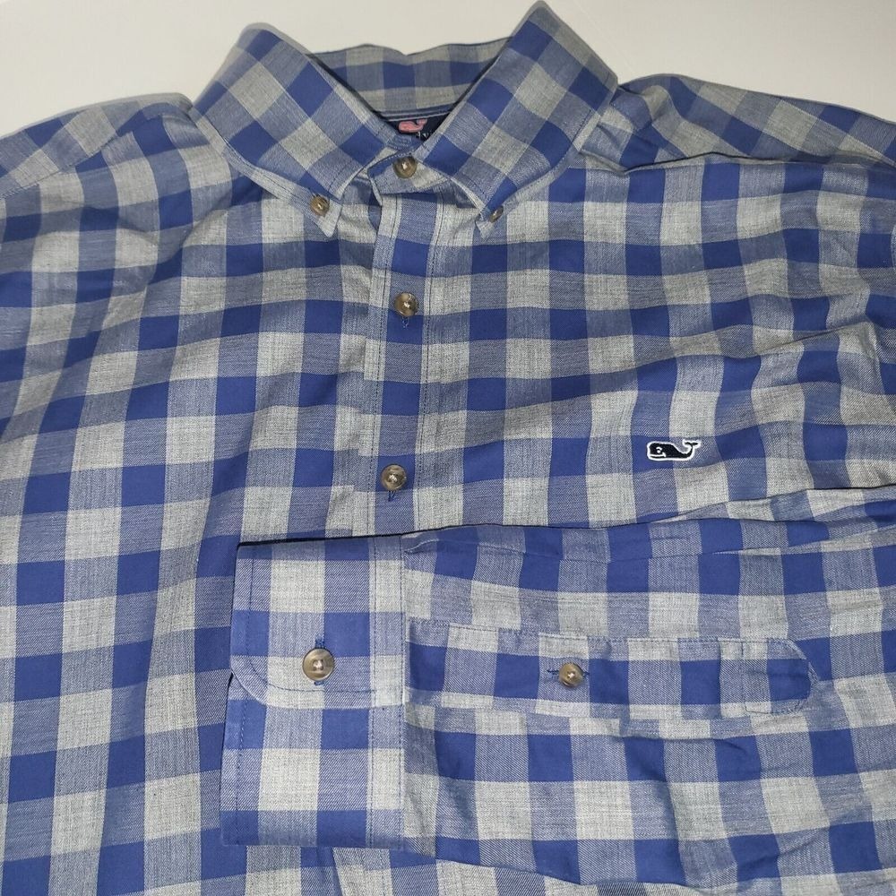 Vineyard Vines Button Down Mens XL Blue Gingham Whale Shirt Slim Fit Long Sleeve